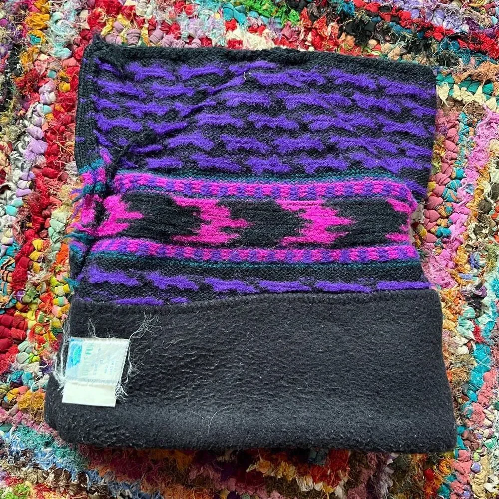 VTG Turtle Fur 90s Southwest Fleece Lined Wool Beanie Purple Pink USA Ski